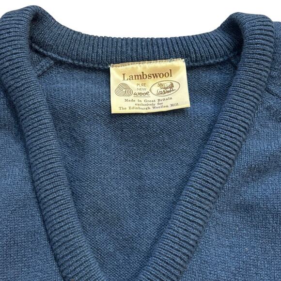 Vtg Edinburgh Woolen Mill Shetland Wool Cornflower Blue V Neck Sweater Large - Picture 2 of 5